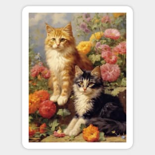 Two Cats In A Zinnia Garden Sticker